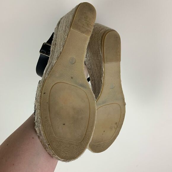 J Crew Black‎ Leather Corsica Ankle Strap Peep-Toe Espadrilles Sz 11 - Picture 6 of 7